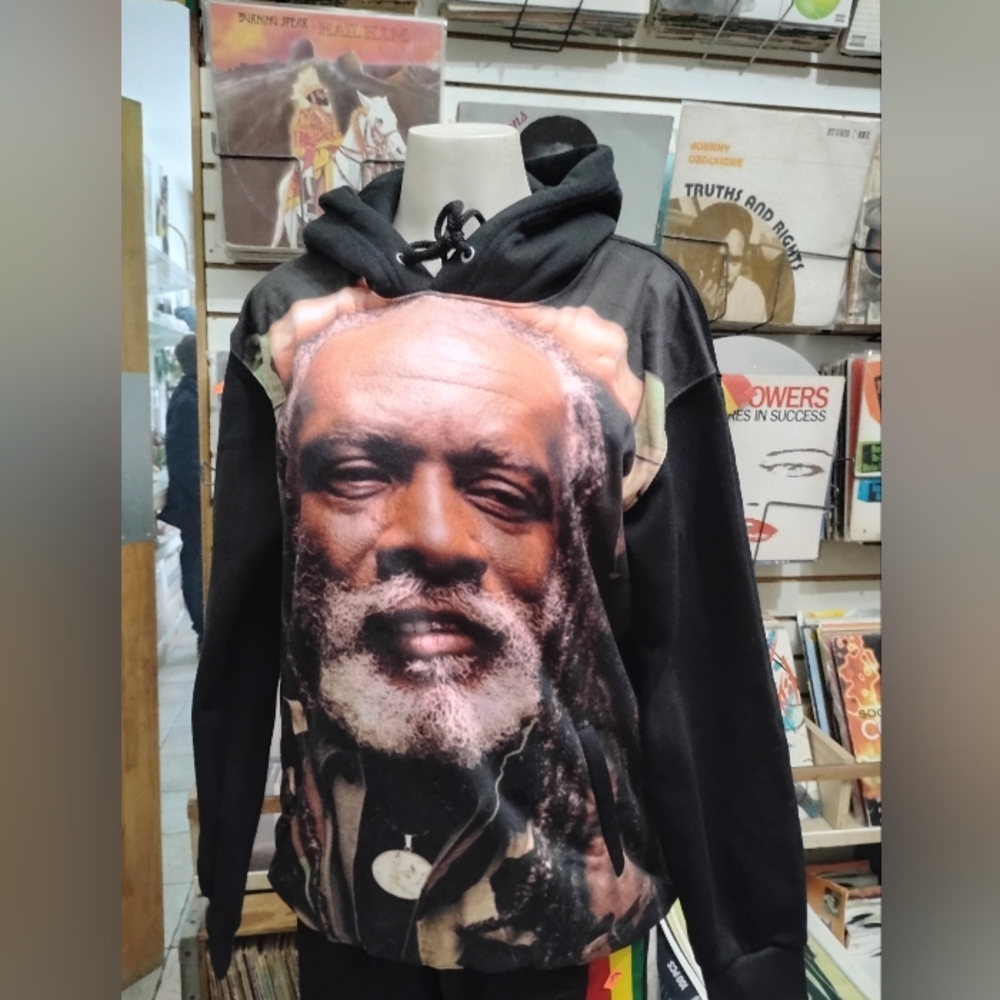 Black Graphic Hoodie with Portrait Design of Reggae Artist